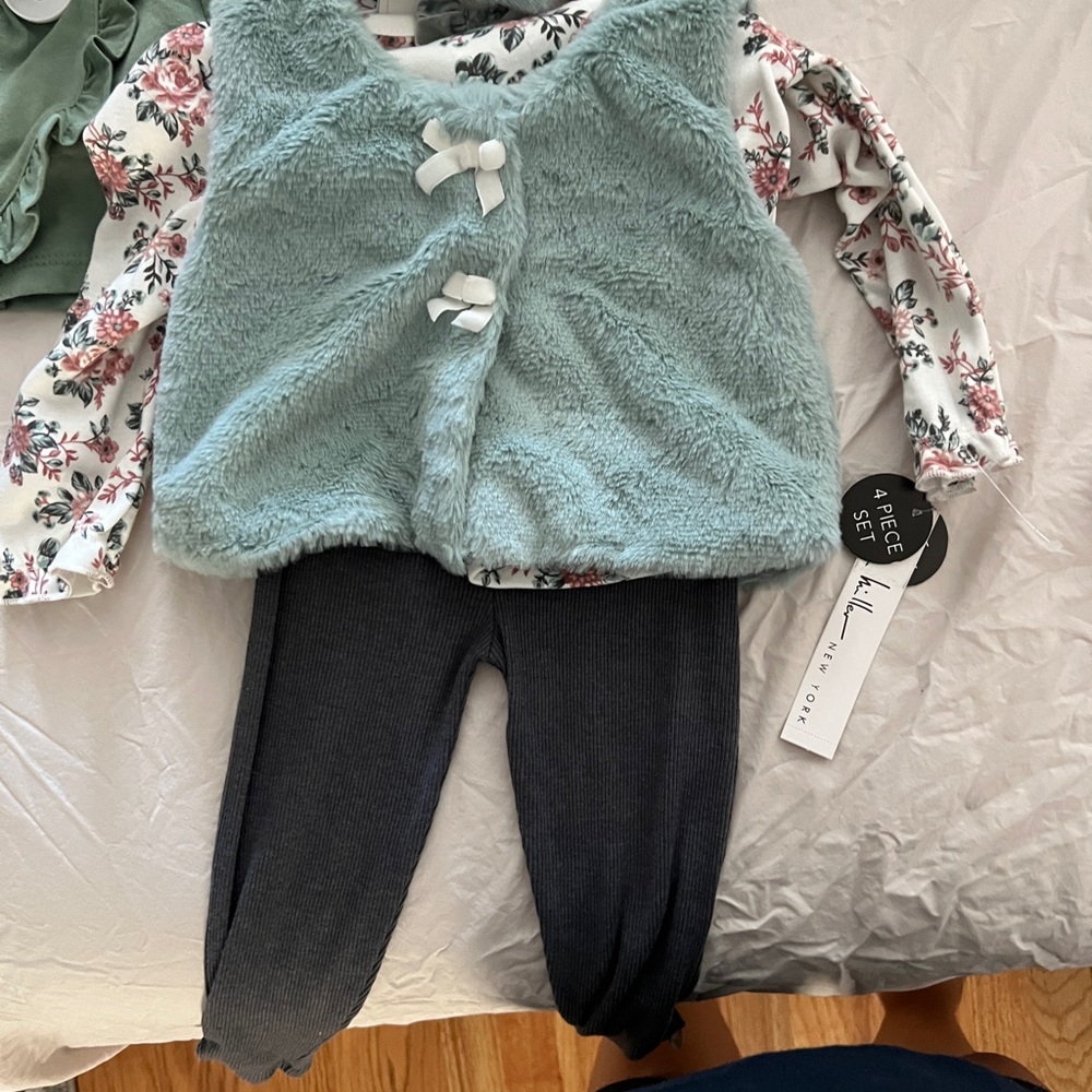 Nicole Miller Floral Long Sleeve Tee with Blue Vest